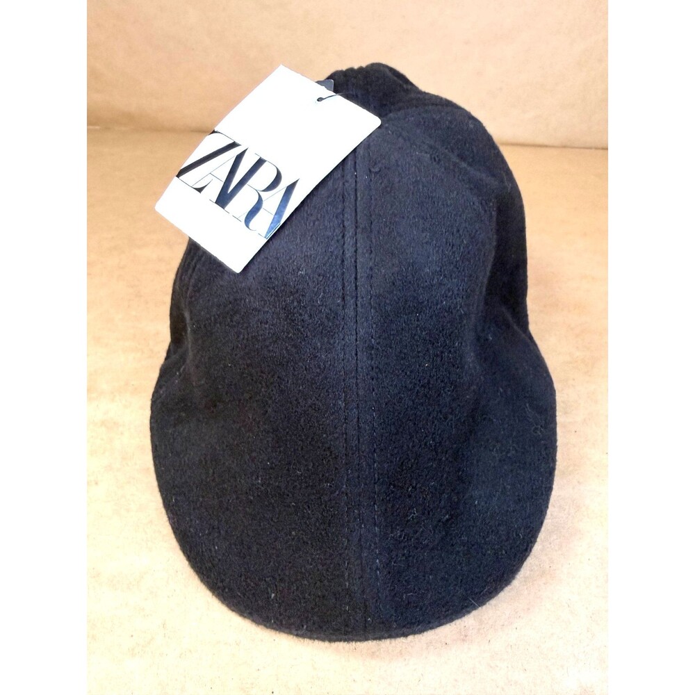 Zara Black Felted Wool Blend Flat Cap Duckbill Newsboy Cap Sz M | NEW WITH TAGS